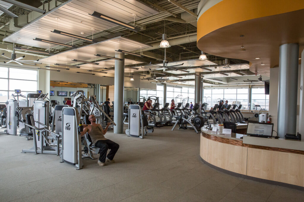 Wide view of the fitness center