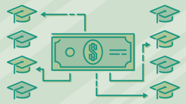 an image showing an illustrated graduation cap with a dollar bill next to it