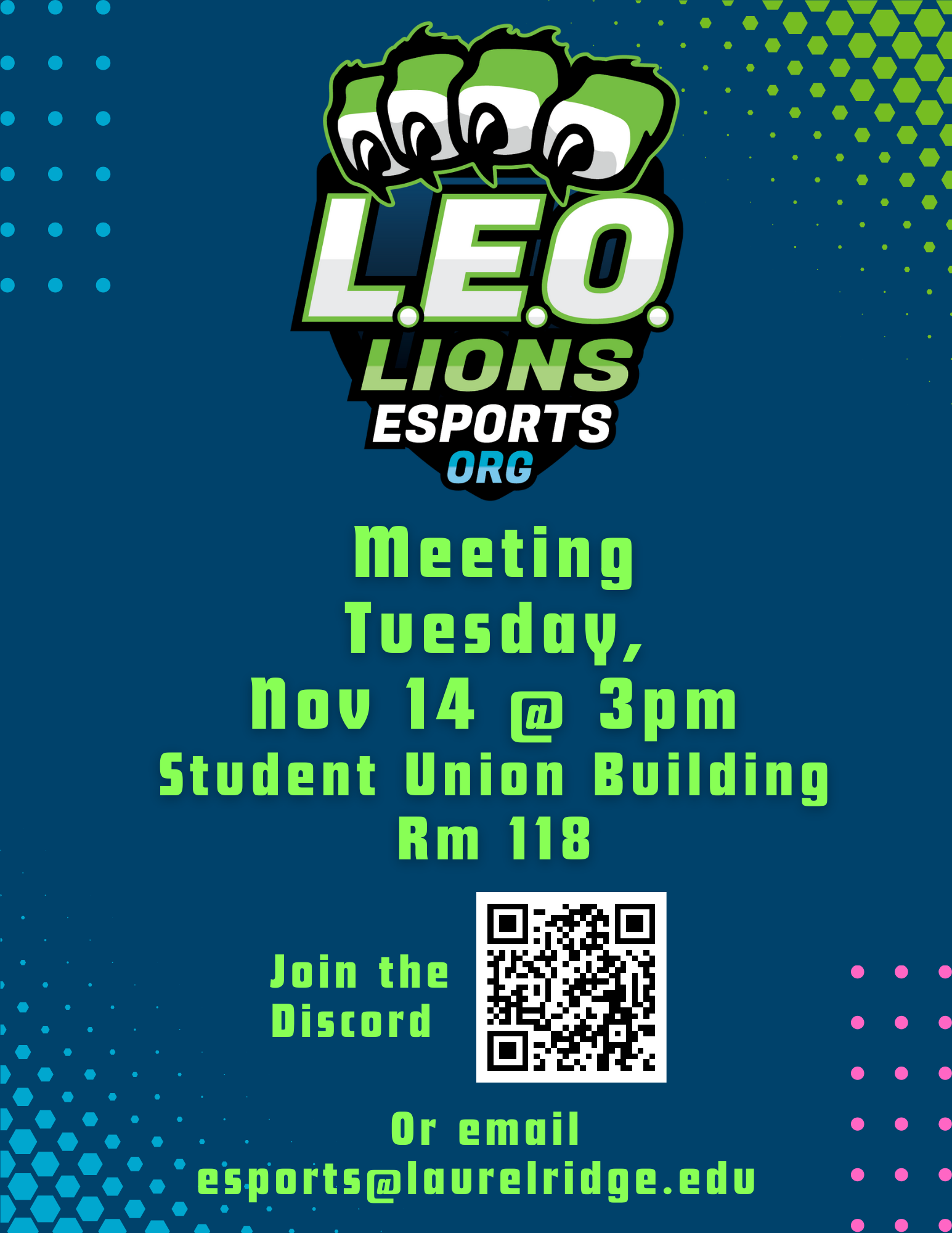LEO Lions Esports meeting flyer