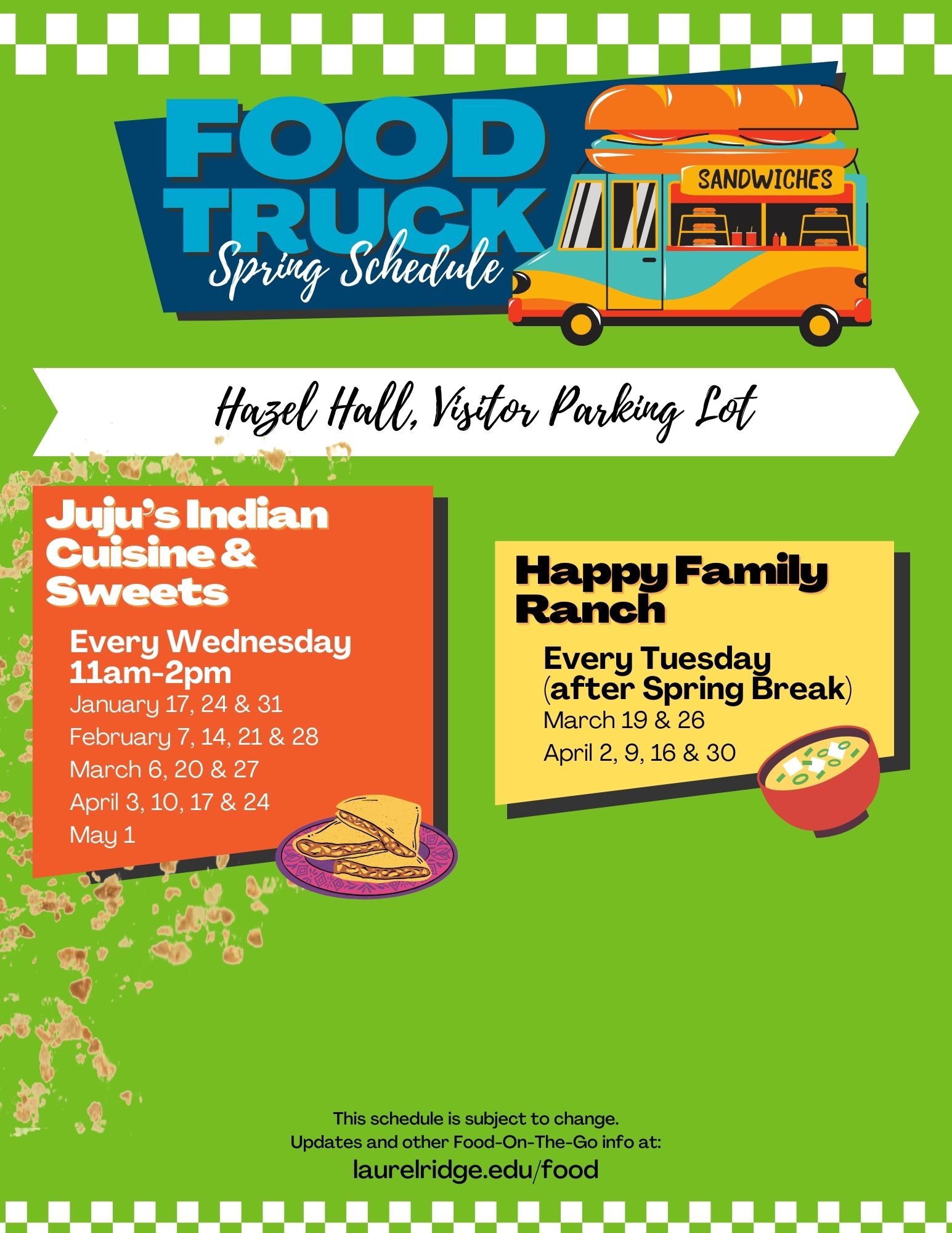 Flyer for Food Truck Spring schedule at Fauquier