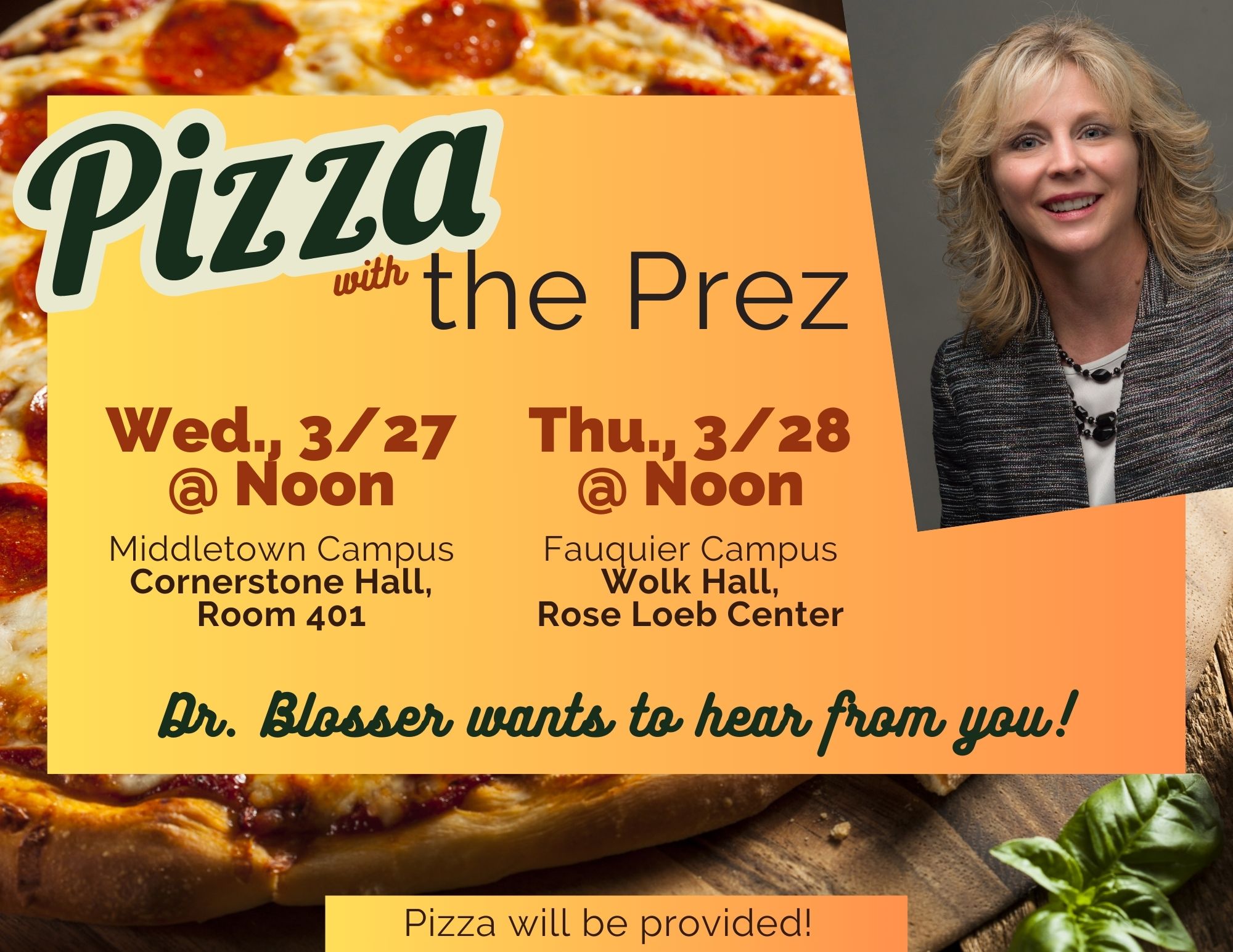 Pizza with the Prez - Spring 24 - flyer