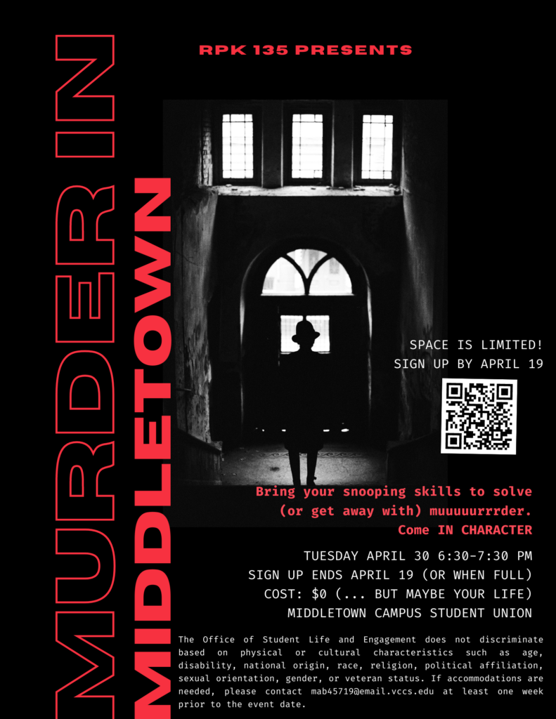 Murder in Middletown - Murder Mystery flyer