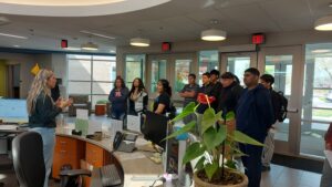 students at welcome desk