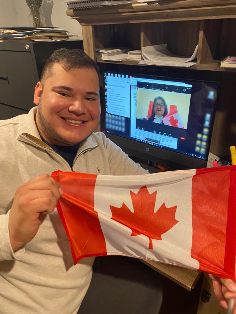 Chicas with Canadian flag