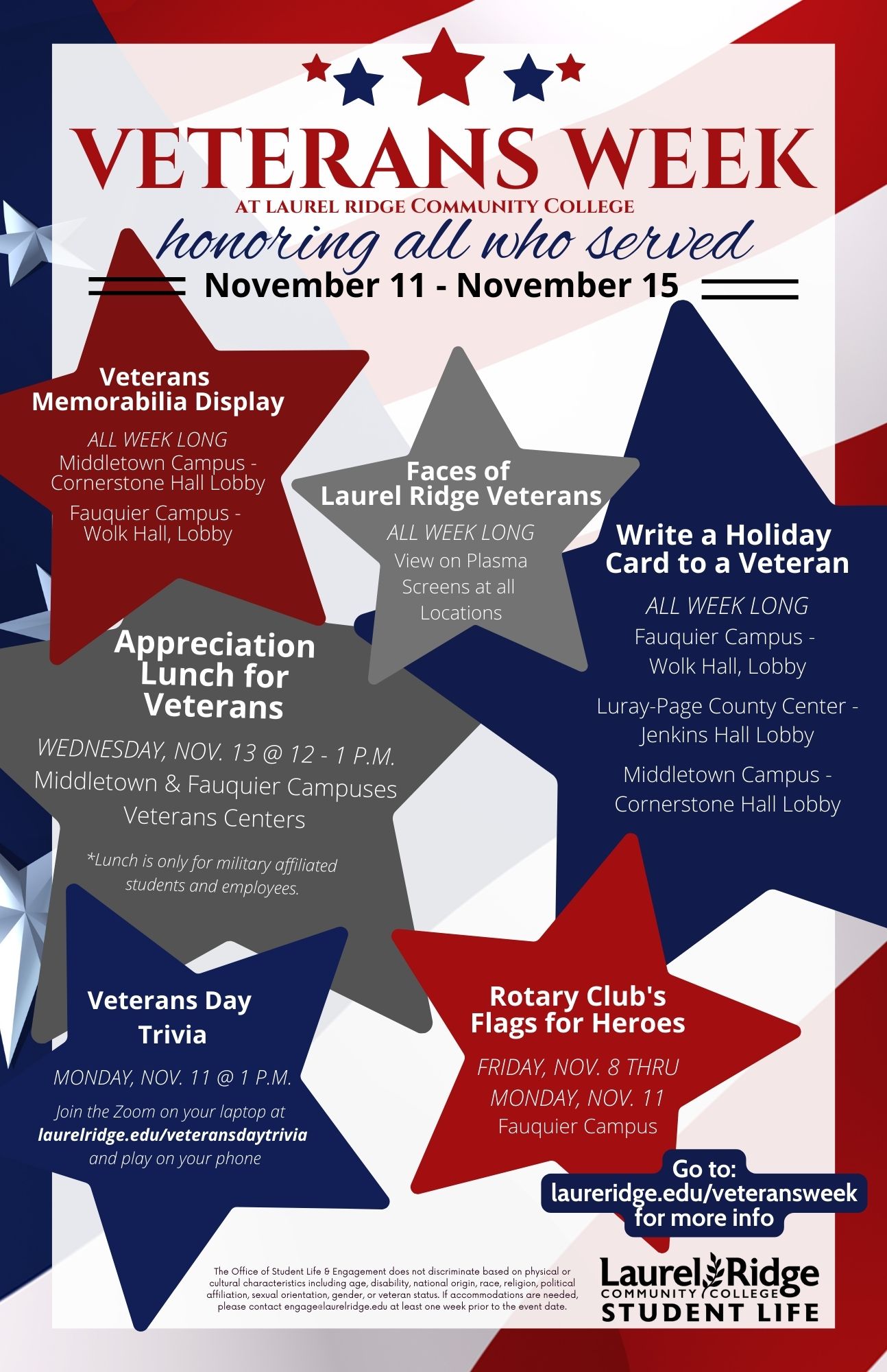 Veterans Week 2024 red white and blue flyer