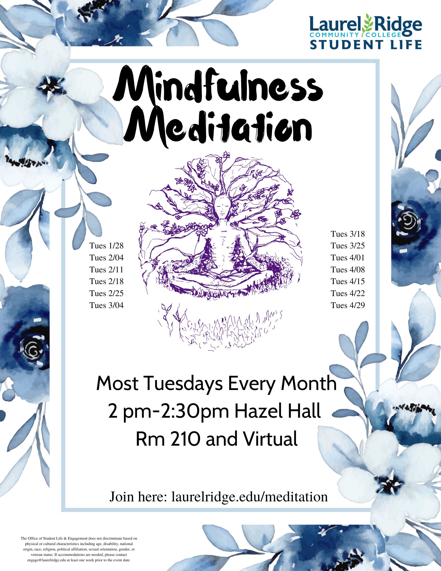 Mindful Meditation Spring 2025 flyer