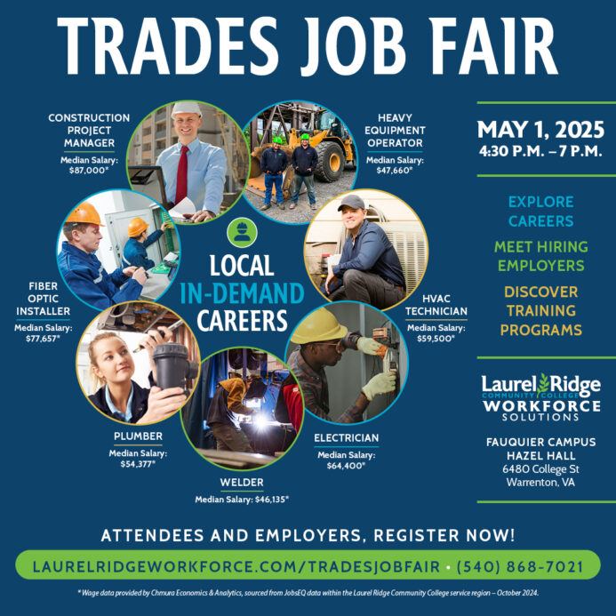 Graphic for a Trades Job Fair on May 1, 2025, from 4:30 P.M. to 7 P.M.