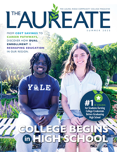 cover of the Laureate with image of two students sitting outside