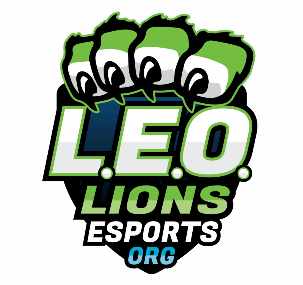a logo for an esports club with the words LEO Lions Esports Org with a graphic of a lion hand and claws